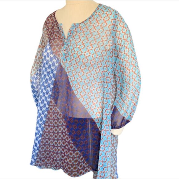 Casual Studio Sheer Relaxed Tunic Top Mixed Geometric Print Sz L #30i - Picture 4 of 7